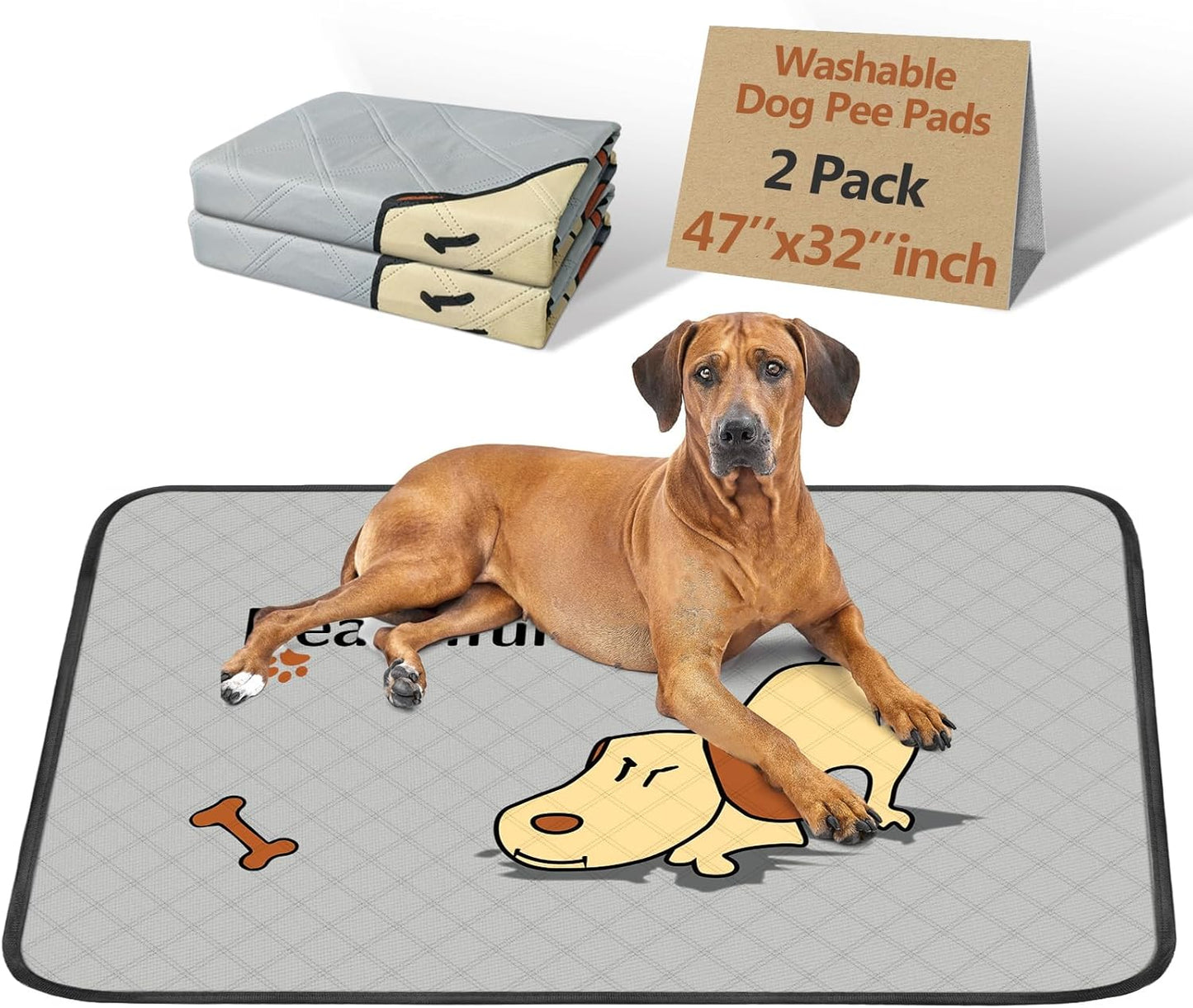 Washable Dog Pee Pads 4-Pack (47x32in) – Leak-Proof, Non-Slip & Absorbent Puppy Training Mats for Crates & Home – Grey