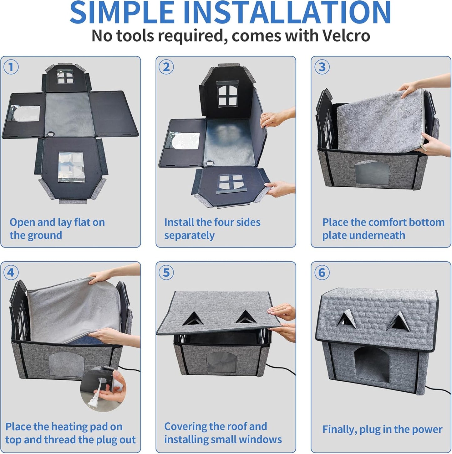 Heated Cat House with Smart Thermostat – Foldable Waterproof Pet Shelter & Heating Pad for Indoor and Outdoor Use