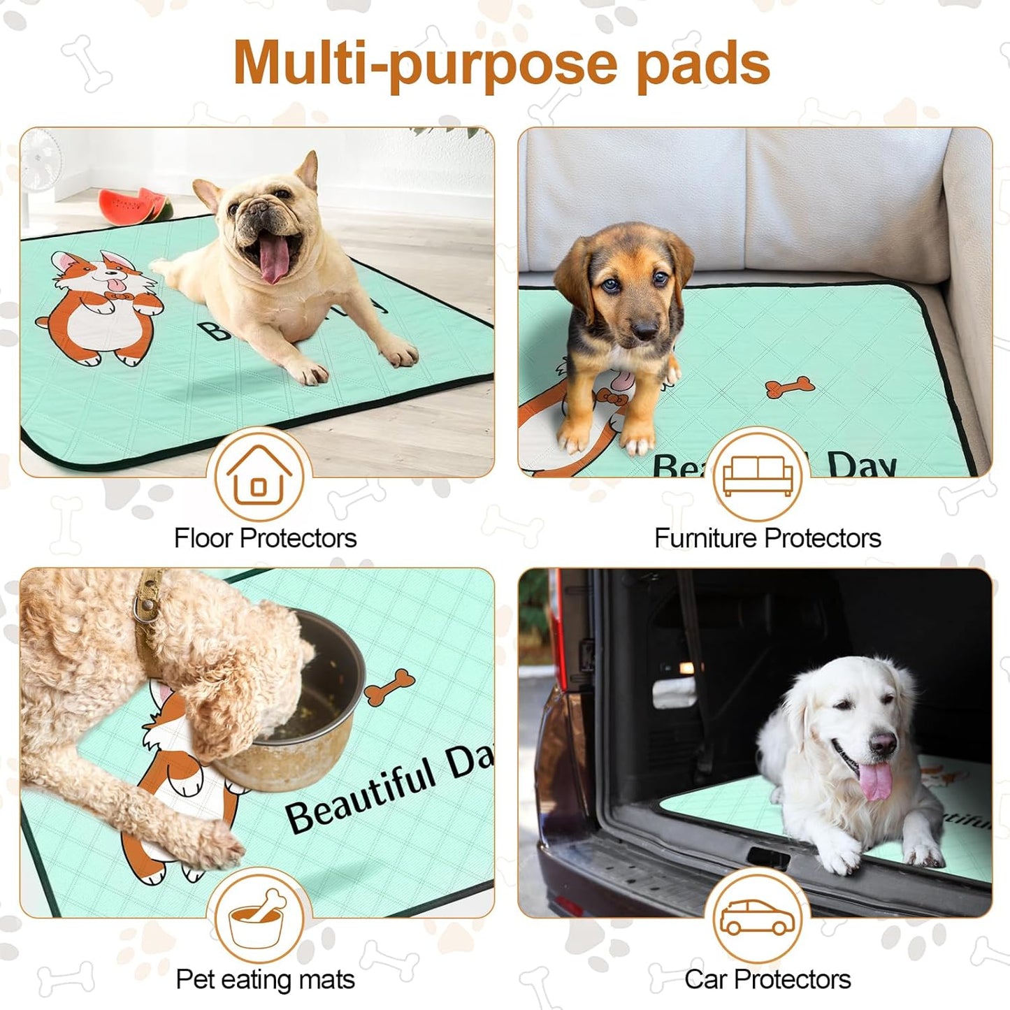4-Pack Washable Dog Pee Pads (35x22in) – Reusable, Leak-Resistant & Absorbent Puppy Training Mats with Non-Slip Base – Blue