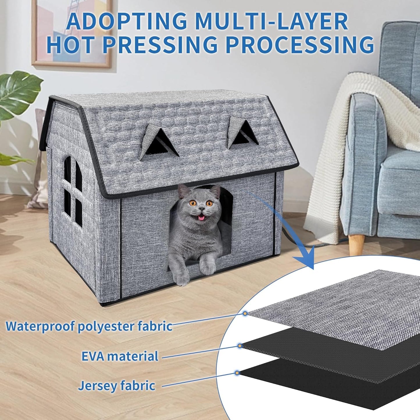 Heated Cat House with Smart Thermostat – Foldable Waterproof Pet Shelter & Heating Pad for Indoor and Outdoor Use