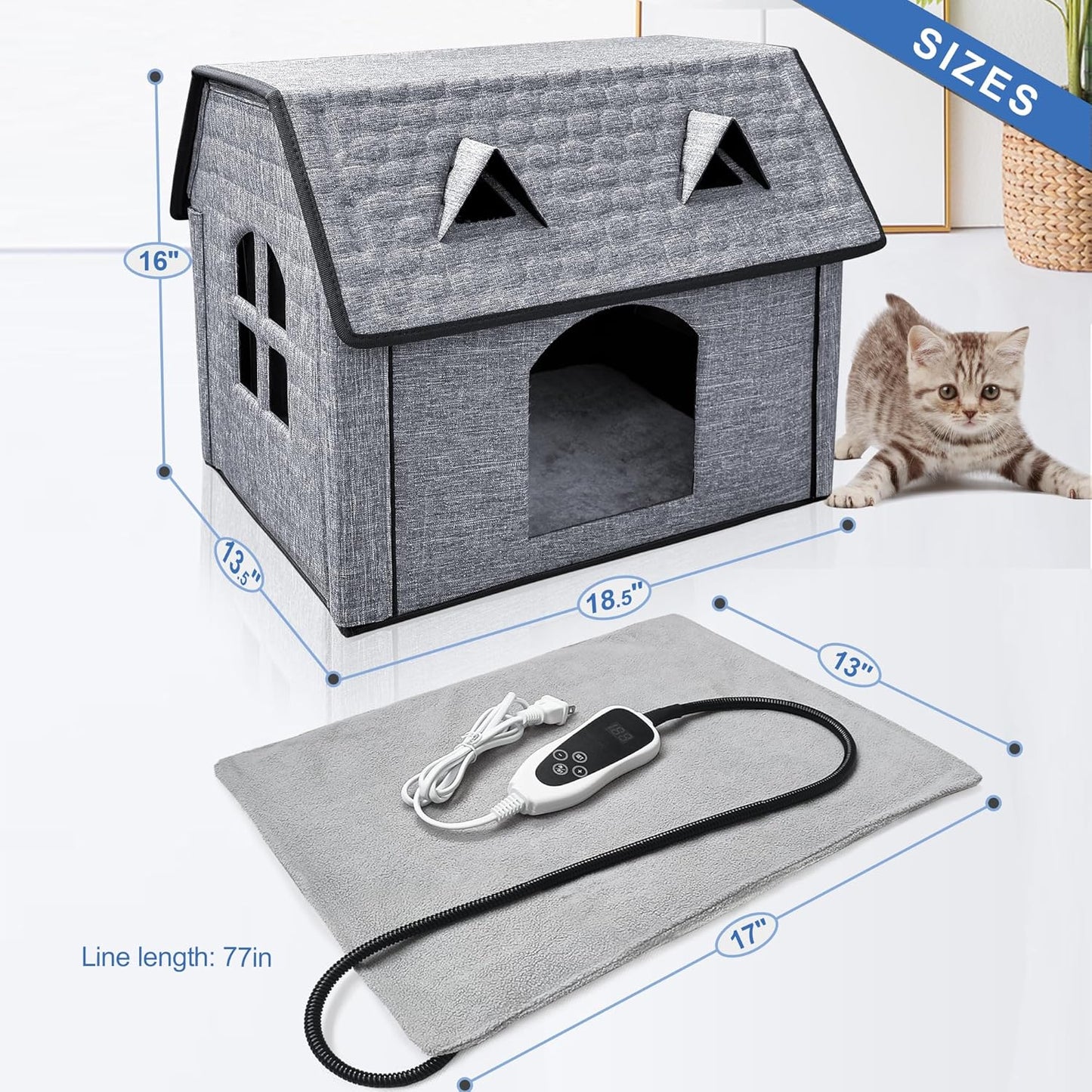 Heated Cat House with Smart Thermostat – Foldable Waterproof Pet Shelter & Heating Pad for Indoor and Outdoor Use