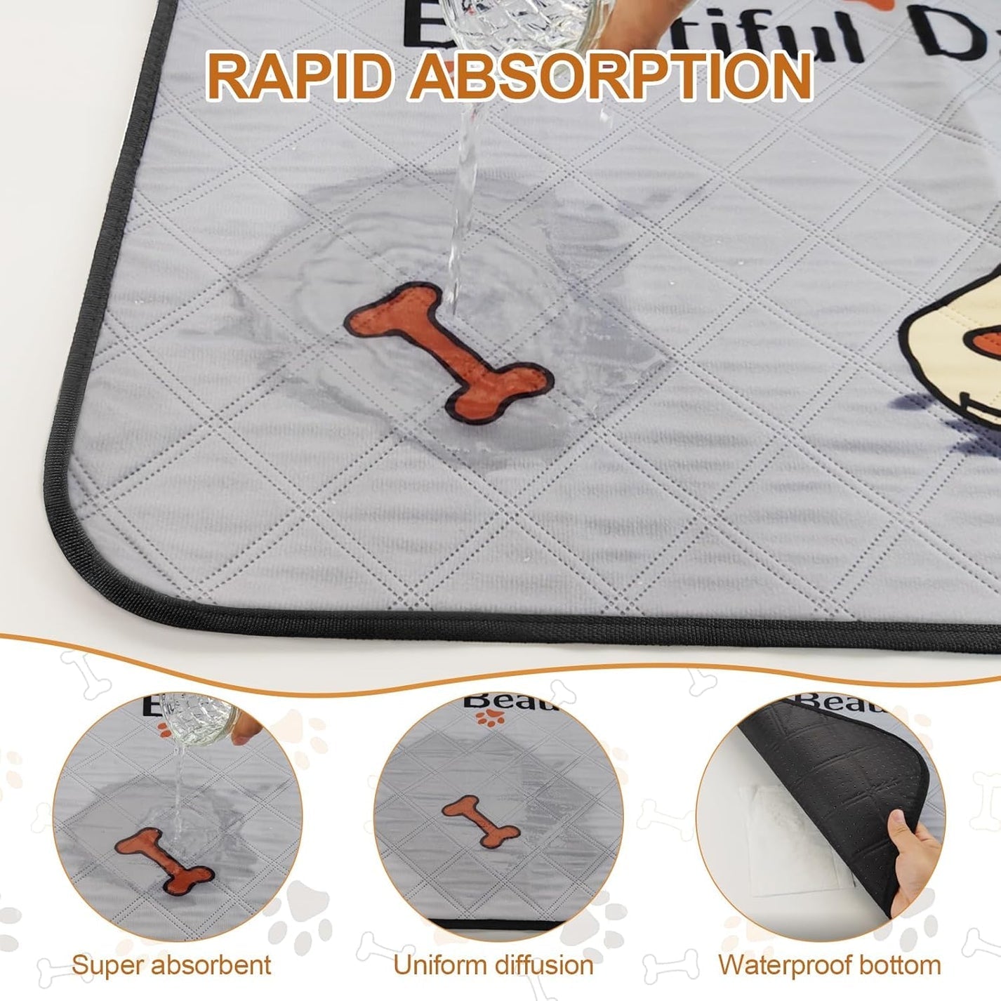 Washable Dog Pee Pads 4-Pack (47x32in) – Leak-Proof, Non-Slip & Absorbent Puppy Training Mats for Crates & Home – Grey