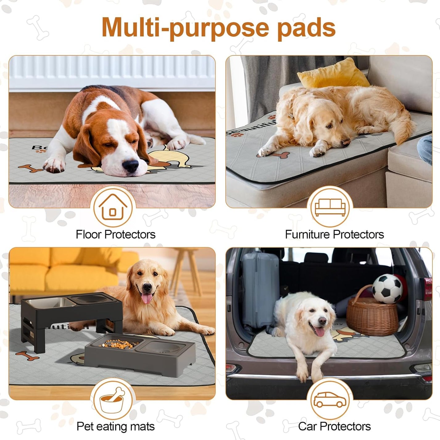 Washable Dog Pee Pads 4-Pack (47x32in) – Leak-Proof, Non-Slip & Absorbent Puppy Training Mats for Crates & Home – Grey