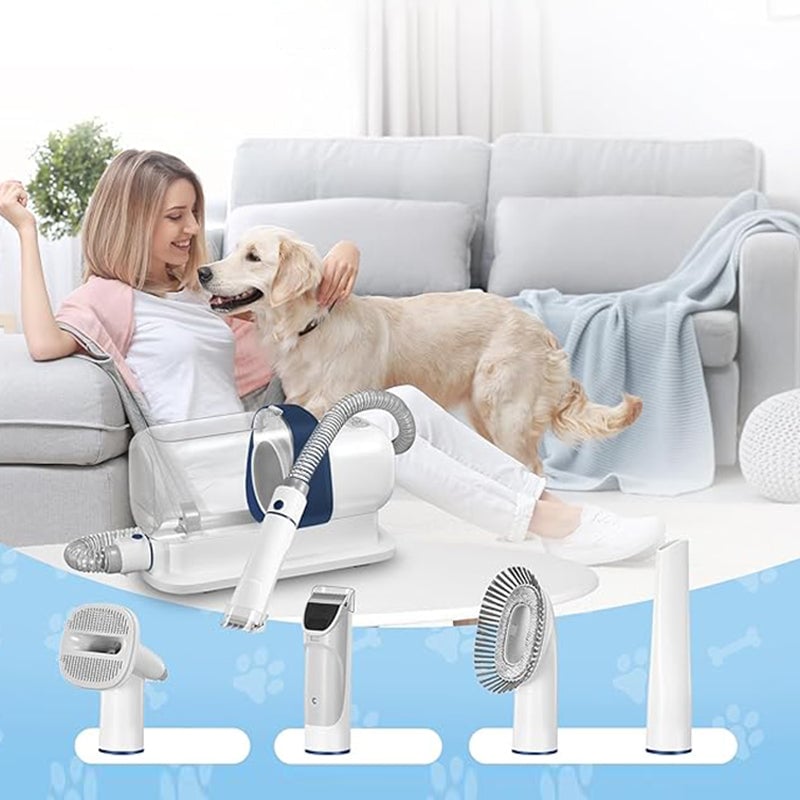 Pet Grooming Vacuum Kit – Quiet Suction, 5 Attachments for Shedding & Trimming, 2.3L Dust Bin for Dogs & Cats